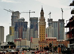 As seen in 2006, the high-rise construction in Miami has inspired popular opinion of Miami's Manhattanization