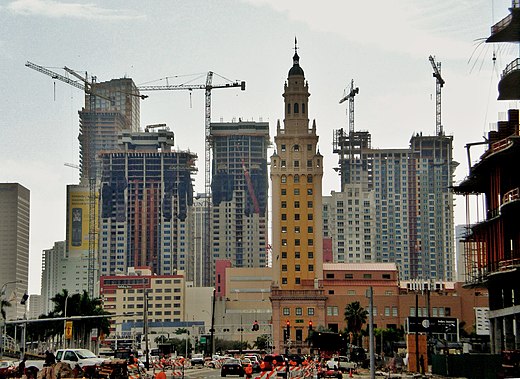 As seen in 2006, the high-rise construction in Miami has inspired popular opinion of "Miami's Manhattanization"