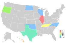 Map showing placements by state Miss Teen USA 1984 results map.png