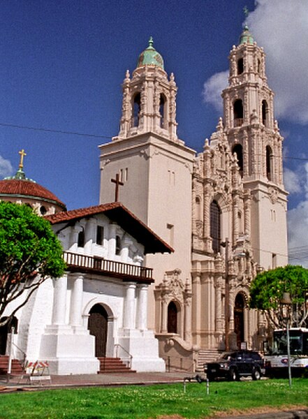 Mission Dolores adobe chapel (left) Mission Dolores Basilica (right)