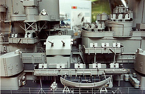 Close-up of USS Missouri model built by Gibbs and Cox, on display at the Washington Navy Yard ModelmidshipsAAgalleries.JPG