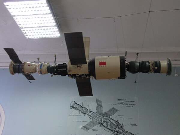 Mockup of Soyuz and Progress spacecraft docked to Salyut 6, Moscow Polytechnical Museum