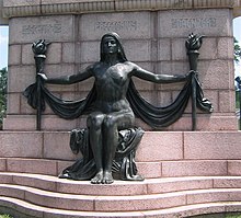 The Naked Truth, unveiled in 1914, was a gift to the city of St. Louis by the German-American Alliance in honor of Carl Schurz, Emil Preetorius and Carl Daenzer, editors of the Westliche Post. Naked Truth.jpg