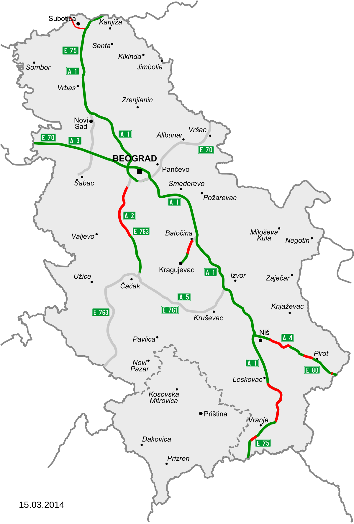 feketic mapa srbije Roads in Serbia   Wikipedia feketic mapa srbije