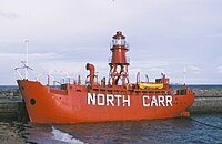 The North Carr Lightship showing a large foghorn North carr light ship 1988.jpg