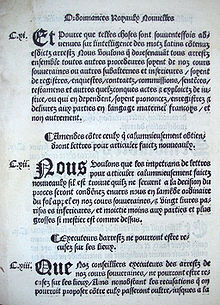 The Ordinance of Villers-Cotterets in August 1539 prescribed the use of French in official documents. Ordonnance de Villers Cotterets August 1539.jpg