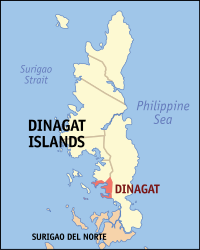 Mapa sa Surigao del Norte nga nagpakita kon asa nahimutang ang Dinagat