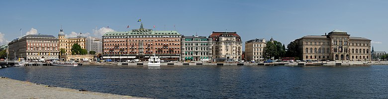 Panorama showing the Grand Hôtel and Nationalmuseum at Stockholm.