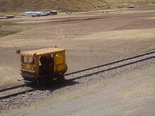 Motor car of Perurail clearing the track ahead of a regular passenger train from Cusco to Puno. Perurail railcar.jpg