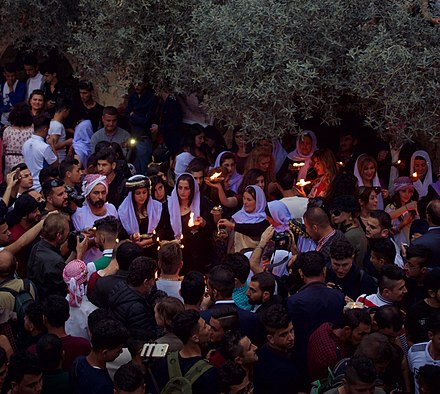 Pilgrims and festival at Lalish on the day of the Yezidi New Year in 2017 06 (cropped).jpg