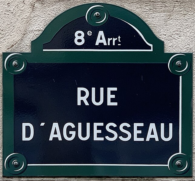 File:Plaque Rue Aguesseau - Paris VIII (FR75) - 2021-08-23 - 1.jpg