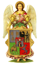 Großes Stadtwappen mit Kamel auf dem grünen Feld