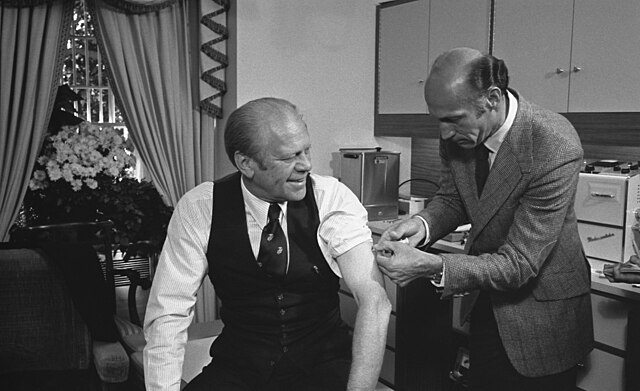 U.S. President Ford being vaccinated against the Swine Flu, October 14, 1976