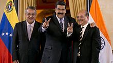 Venezuelan President Nicolas Maduro, ONGC Executive Director Narendra Kumar Verma and PDVSA President Eulogio Del Pino President Nicolas Maduro, ONGC Executive Director Narendra Kumar Verma and PDVSA President Eulogio Del Pino.jpg