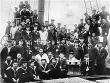 The crew of HMCS Protector in 1900. In the same year, the gunboat was sent to China by the South Australian government. Protector crew.jpg