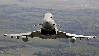 A Royal Air Force Typhoon FGR4 in flight over Lithuania as part of the NATO Baltic Air Policing mission.