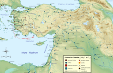 The second Roman province of Asia, Cilicia, conquered by Marcus Antonius during the military campaigns of 102 BC. Roma in Oriente 101aC.png