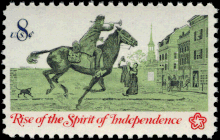 Post rider shown on a 1973 USPS issue for the US Bicentennial SOI postrider prev.gif