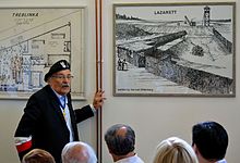Samuel Willenberg showing his drawings of the Treblinka extermination camp Samuel Willenberg Treblinka 2 sierpnia 2013 01.JPG
