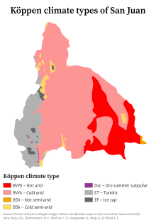 Köppen climate map of San Juan, Argentina