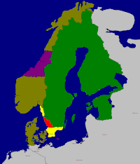 1. Qırmızı: Halland, İsveçə verildi. 2. Sarı: Bohuslan və Skene İsveçə verildi. 3. Cəhrayi: Tromdalek və Bronholm İsveçə verildi.