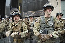 South Carolina and D.C. National Guard at the Lafayette Building in Washington, D.C., on June 3, 2020 South Carolina National Guard supports District of Columbia National Guard during protest response - 49978018412.jpg