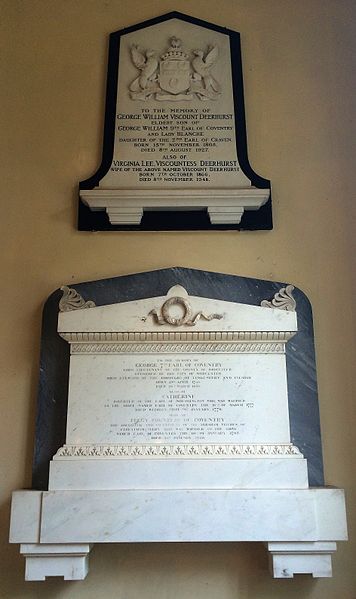 File:St Mary Magdalene, Croome, Worcs - Viscount Deerhurst (9th Earl's eldest son) and 7th Earl of Coventry wall tablet.JPG