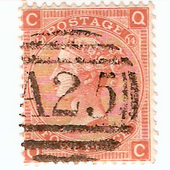 A British stamp of 1873 with a Malta A25 numeral killer postmark Stamp Malta.png