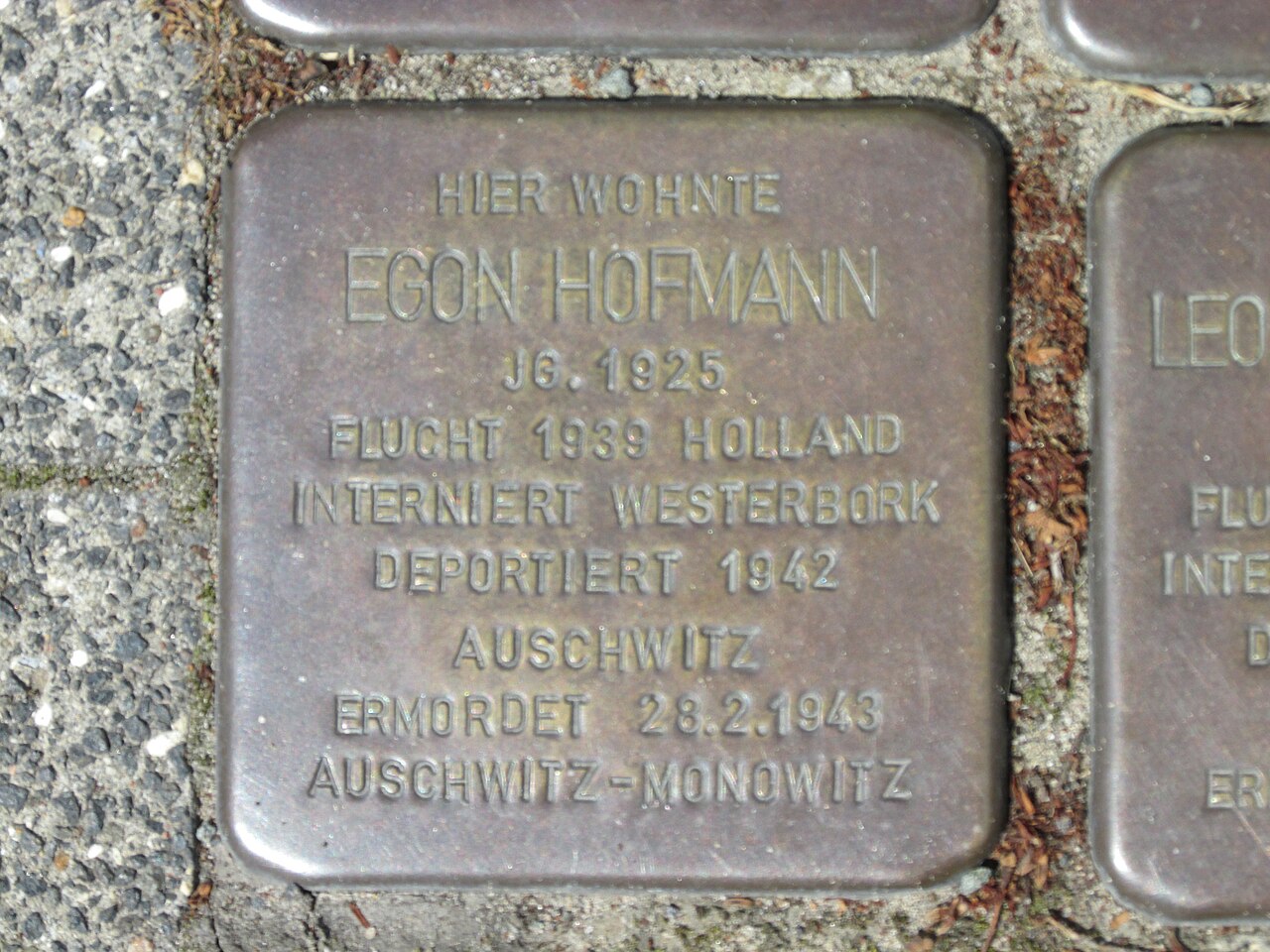 der Stolperstein für Egon Hofmann