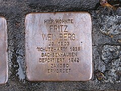 Stolperstein Fritz Weinberg, 1, Gerhart-Hauptmann-Straße 10, Unna, Landkreis Unna.jpg