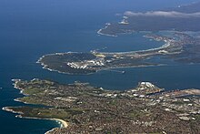 Kurnell, La Perouse, and Cronulla, along with various other suburbs, face Botany Bay. Sydney aerial view - Kurnell, La Perouse, Cronulla and Botany Bay.jpg