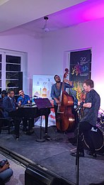 Bassist Luca Alemanno and saxophonist Alex Hahn of the Thelonious Monk Institute of Jazz Performance Class of 2017 perform with Herbie Hancock at International Jazz Day 2017 celebrations in Havana, Cuba. TMI College Program 2017 Havana.jpg