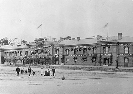 Parliament House decorated in 1901 for Australian Federation celebrations. Tasparliament1901.jpg