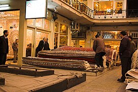 Carpet shops inside the Grand Bazaar of Tehran.