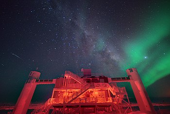 The IceCube Laboratory in the South Pole Winter with the night sky in the background. 2.00 , SD 3.83