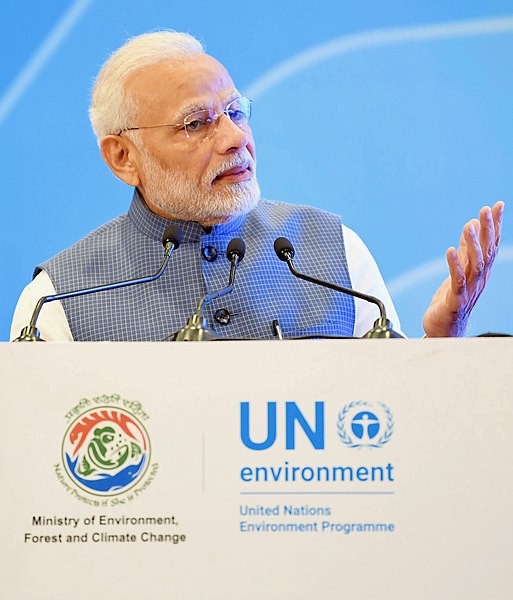 File:The Prime Minister, Shri Narendra Modi addressing after receiving the “Champions of The Earth” award, at a function, in New Delhi on October 03, 2018 cropped.jpg