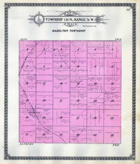 Map of Township 135N, Range 76W, showing the location of the town of Williamsport in Section 15. Image from Standard Atlas of Emmons County, North Dakota, including a Plat Book of the Villages, Cities and Townships in the County, etc. by George A. Ogle & Co., Publishers & Engravers, Chicago, 1916