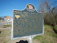 A historical marker near Union Springs in Bullock County, Alabama shows the Indian Territory boundary line created by the Treaty of Fort Jackson. Treaty of Fort Jackson Historical Marker.JPG