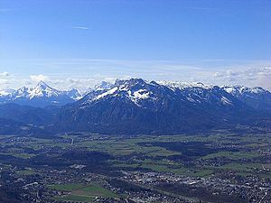 The Untersberg from the northeast;  in the center of the picture the Salzburg high throne