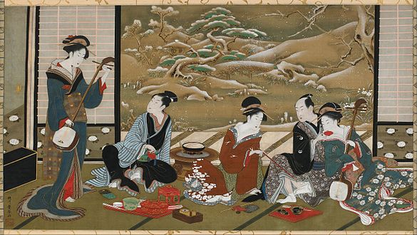 A Winter Party, colour on silk, Toyoharu, c. late 18th – early 19th century