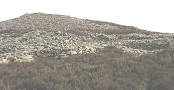 View across Iron Age hut circles towards the Bronze Age cairn - geograph.org.uk - 709992.jpg