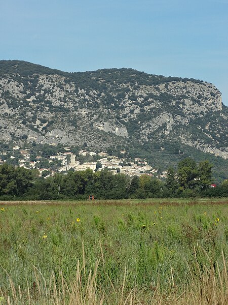 File:Volx, vue du village et du rocher éloignée, sud.jpg