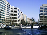 The intersection of K and 17th streets in Downtown Washington. Washington DC K at 17th street winter.JPG