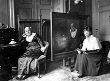 Wilhelmina Drucker, a Dutch pioneer for women's rights, is portrayed by Truus Claes in 1917 on the occasion of her seventieth birthday. Wilhelmina Drucker 1917.jpg