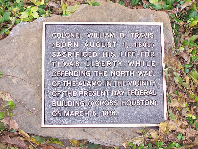 File:William B. Travis plaque.jpg