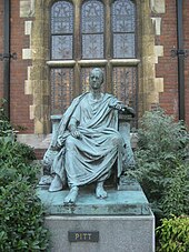 Statue of Pitt at Pembroke College, Cambridge, his alma mater William Pitt sculpture at Pembroke College, Cambridge.jpg