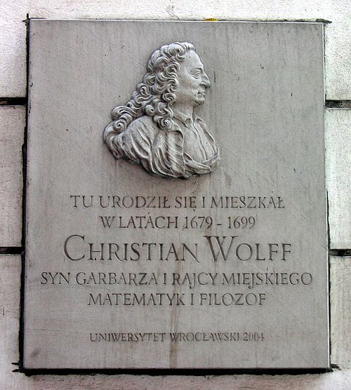 Plaque on building in Wrocław (Breslau) where Wolff was born and lived, 1679–99