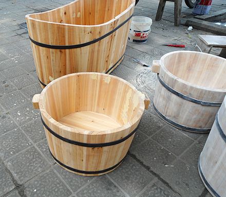 Wooden bathtubs for children and infants in Haikou, Hainan, China