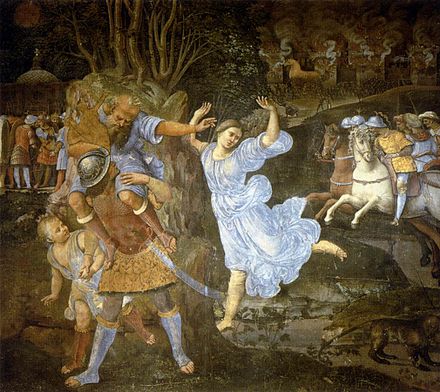 Flight of Aeneas from Troy, by Girolamo Genga (between 1507 and 1510).