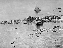 Survivors from 's Jacob about to be rescued by HMAS Bendigo (out of picture), 8 March 1943. 'sJacob survivors.jpg